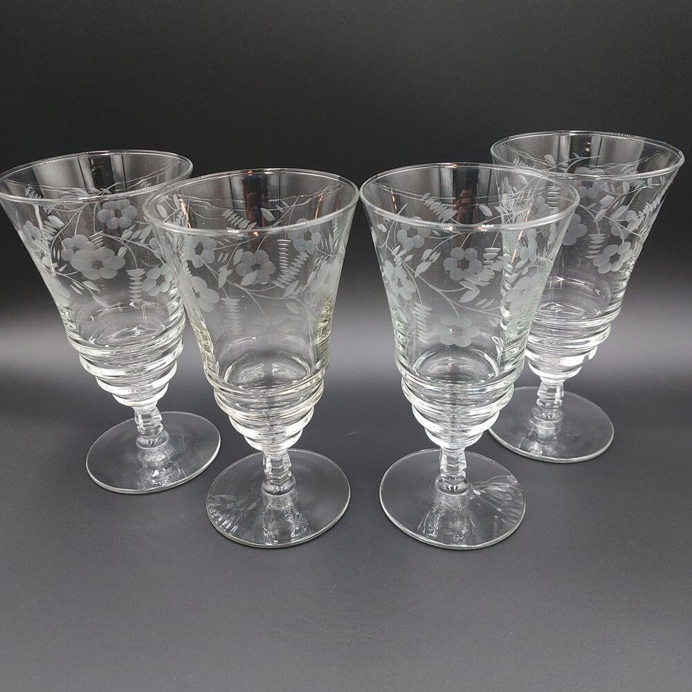 Libbey Rock Sharpe Halifax Iced Tea Glass/Water Goblet 1940/1950 Set of 4